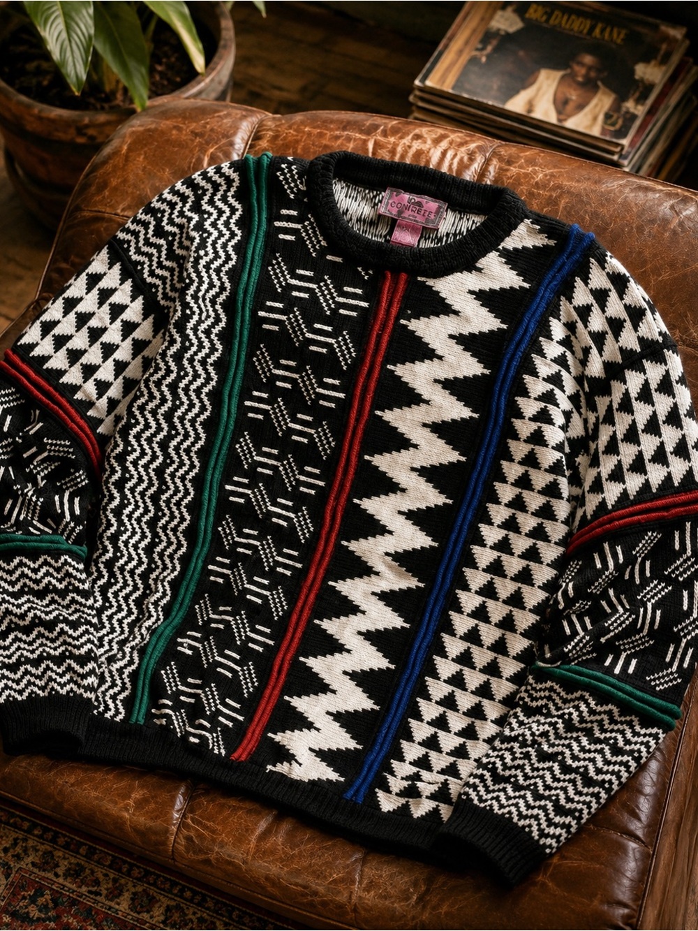 Vintage Concrete USA 3D Textured Knit Sweater 80s 90s Coogi Style Medium